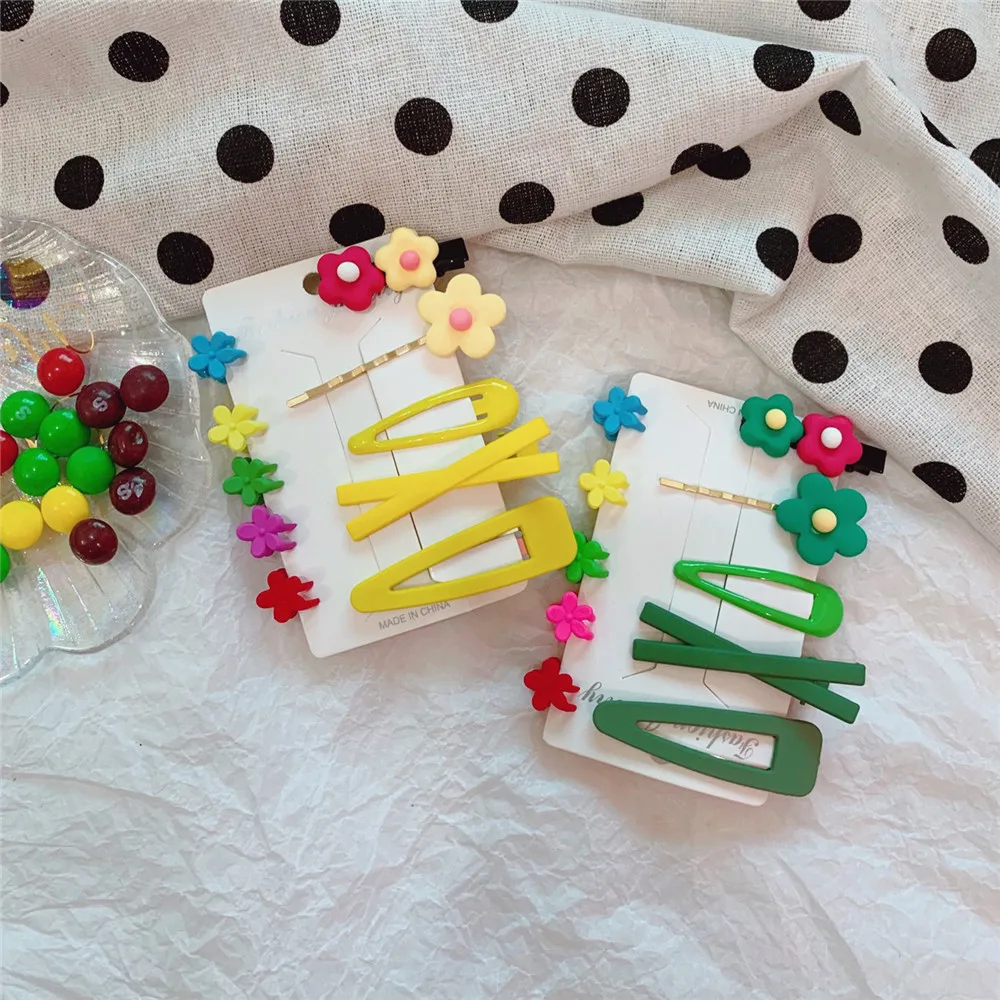 2/5/10 Pcs/Set Cute Cartoon Hair Clips avocado green flower hairpin hair ring set girl Barrettes Headband Kids Hair Accessories