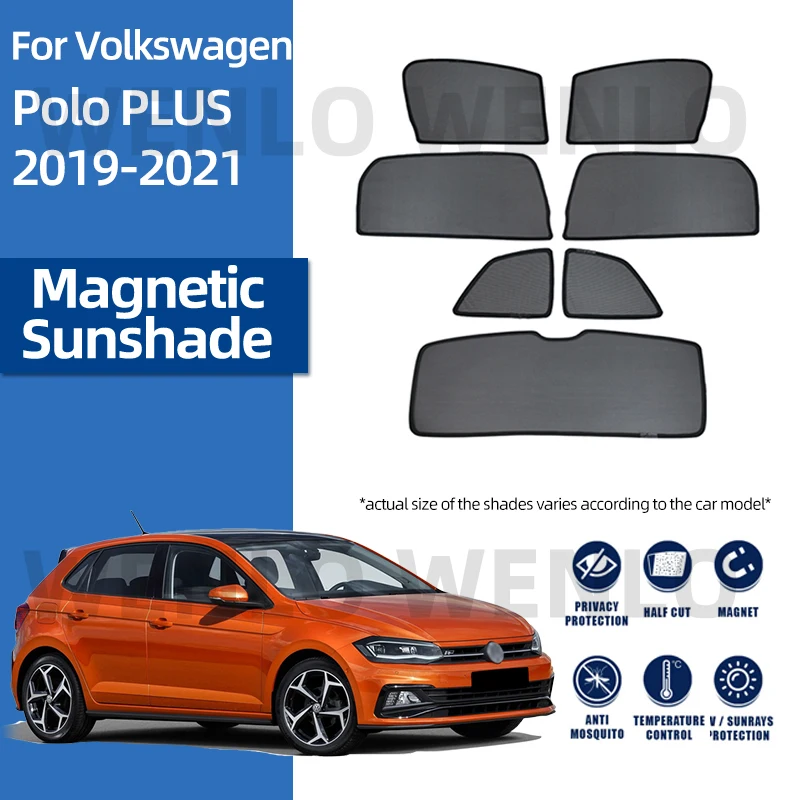 

For Volkswagen POLO PLUS 2019-2021 Glass Curtain Magnetic Mesh Front Window Sunshield Car Sunshade With Clip Cover Mosquito Net