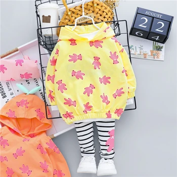 

2020 Autumn Baby Girls Clothing Sets Cute Bear Hooded T Shirt Stripe Pants Infant Newborn Clothing Children Clothes