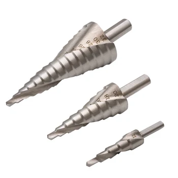 

3*HSS Spiral Grooved Step Drill Bit Triangle Shank Cutting Hole Drilling Chamfer