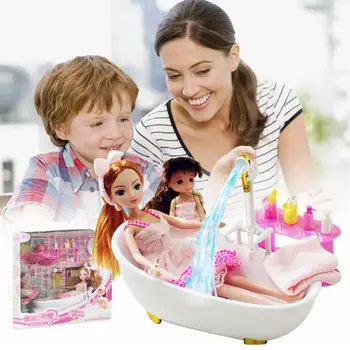 

Princess Doll Toy Set Dollhouse Bathroom Furniture Simulation Bathtub Shower Toys Girls Pretend Play Toy Set Gifts For Kids