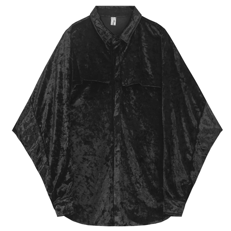 Мужская рубашка летучая мышь с длинным рукавом Свободная Повседневная бархатная