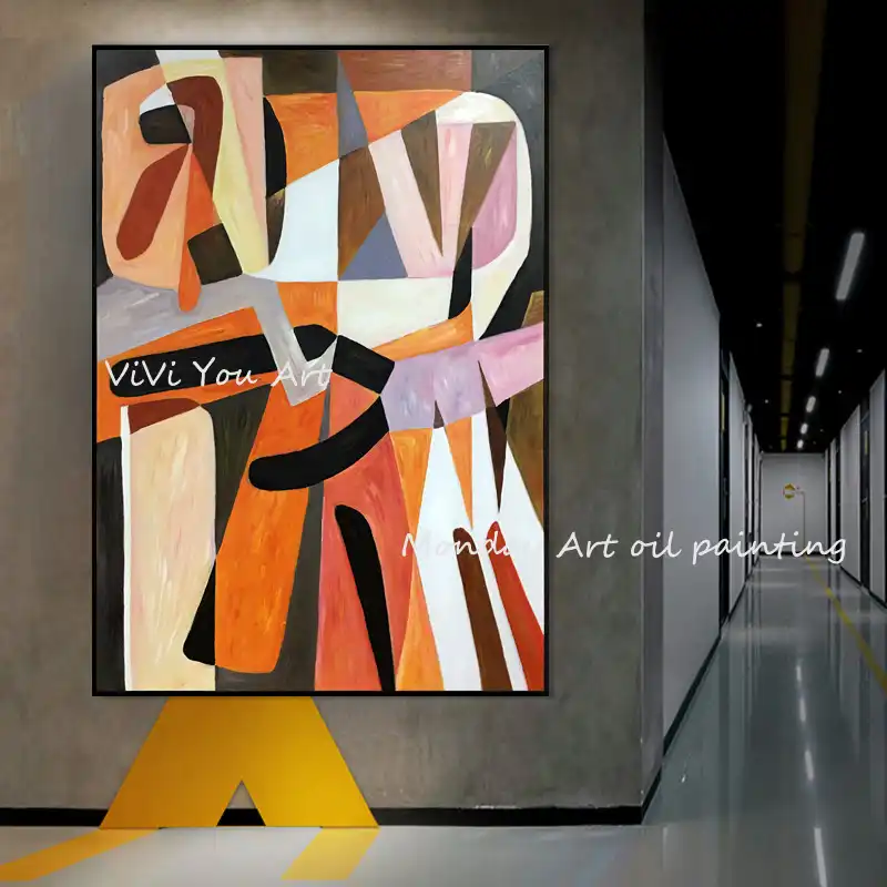 Arte da parede pintados à mão original arte contemporânea pintura a óleo  abstrata arte da parede decoração casa geométrica pintura a óleo para sala  de estar|Pintura e Caligrafia| - AliExpress