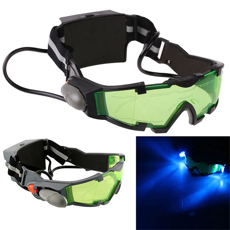 

Adjustable Windproof Elastic Band Night Vision Goggles Glass Children Protection Glasses Green Lens Eye Shield with LED