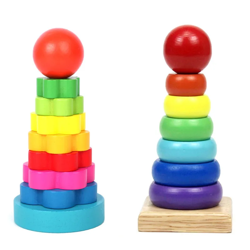 Kids Wood Toy Bear Rainbow Tower Building Balance Game Baby Toddler Toy 