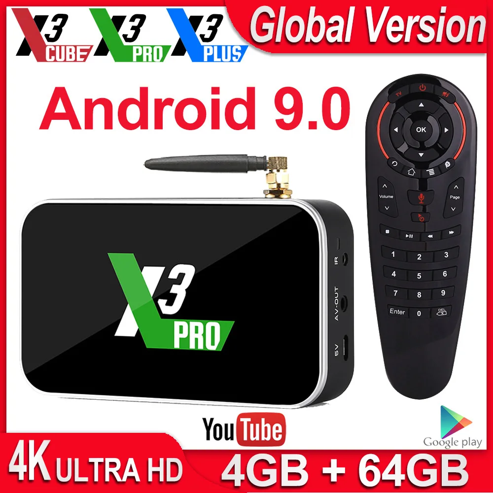 X3 Pro куб Смарт Android ТВ коробка 9 0 S905X3 плюс 4K TV BOX 4 Гб DDR4 64 Встроенная память 2 г/5G Wi Fi