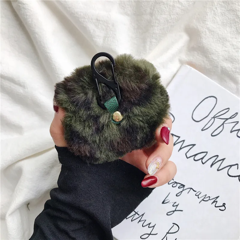 Зимний вязаный чехол для ключей, чехол для Airpods, роскошный плюшевый Леопардовый беспроводной Чехол для наушников для Apple Airpods 2/1