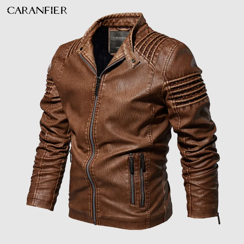 CARANFIER, мужские кожаные куртки, пальто, Осень-зима, мужская мода, мотоциклетная искусственная куртка, пальто, мужская повседневная куртка высокого качества из искусственной кожи