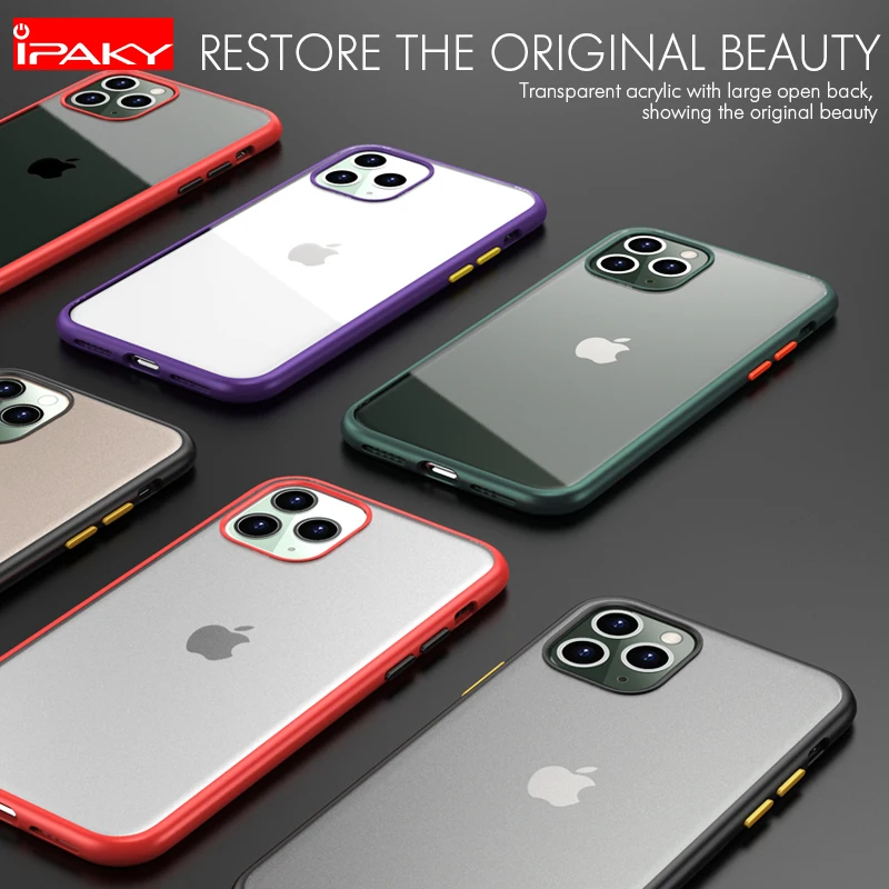 

IPAKY Luxury Transparent Matte Phone Case Shockproof PC+TPU Cover On For iphone 11 Pro Max 11Pro 11ProMax 64/128/256 GB Bumper