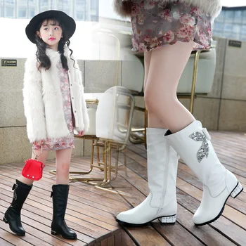 

Girls Knee-high Boots Low-Heeled Princess Bow Edition Children's Tall Boots 2019 Children High Kids Shoes Bota Kids Cotton Shoe