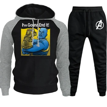 

Thanos Infinity Gauntlet Funny Print Streetwear Raglan Men Hooded Autumn Winter 2019 Suit Fleece Hip Hop Hoody+Pants 2 Piece Set