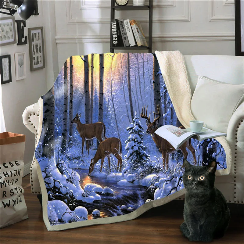Тигр, олень серии двойное одеяло 3D печатных хлопок плюшевые одеяла, диваны покрытые одеяла, Сиеста одеяла, квадратное одеяло - Цвет: Color4