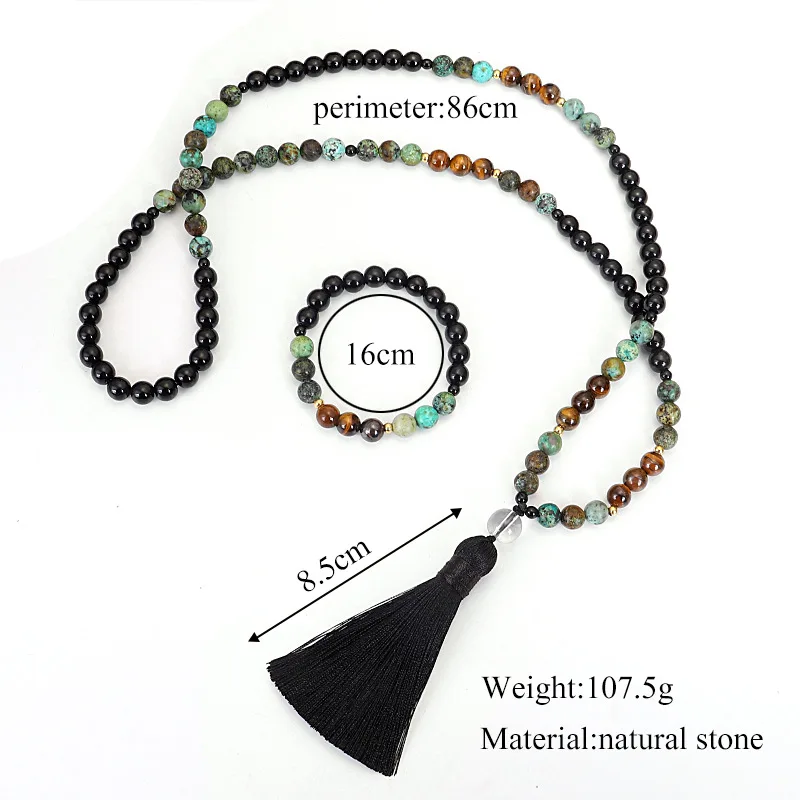 African Turquoise Tassel Necklace Natural Tiger Eye Round Beads Bracelet On Hand Yoga Meditation Jewelry Gift ing