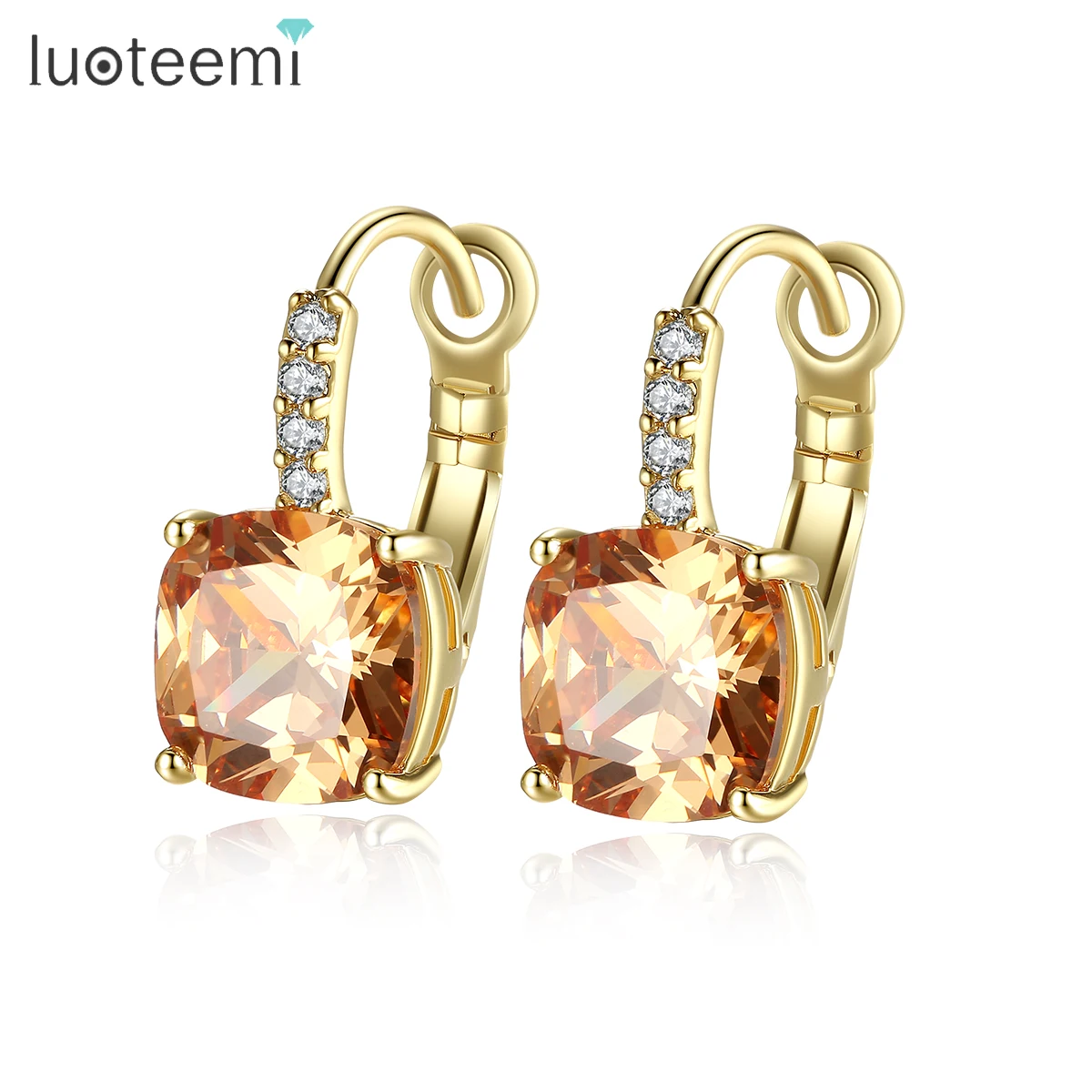 LUOTEEMI Hot Sell Gold Color Hoop Earrings Champagne AAA Zircon Geometric For Women Jewelry Brincos Boucle D'oreille | Украшения и