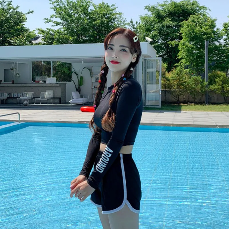 

South Korea Bathing Suit Women's Conservative Split Type Sports Boxer Bikini New Style Long Sleeve Sun-resistant Hot Springs Swi
