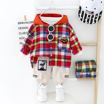 

HYLKIDHUOSE 2020 Toddler Infant Clothing Sets Baby Boys Hooded Plaid Tops Pants 2 Pcs Sets Children Casual Vacation Clothes