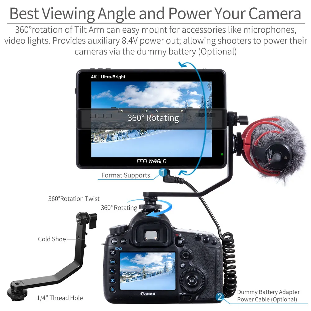 FEELWORLD LUT7 ī޶ ʵ ,  ͽ ׷ , 2200nits ġ ũ, 3D LUT 4K HDMI , 7 ġ