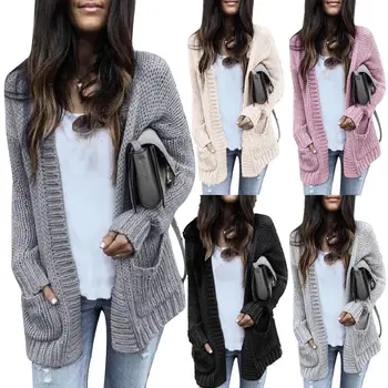 

Hot Autumn Winter Women Solid Color Long Sleeve Knitted Cardigan Sweater Jacket