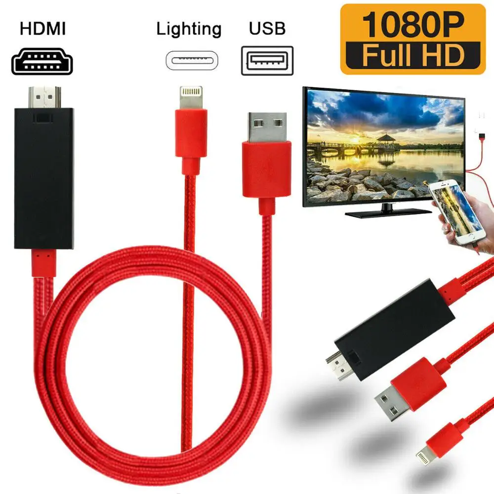 HDMI 2 0 1080P кабель для зеркального отображения iPhone к телевизору HDTV адаптер шнура 11