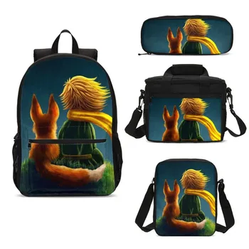 

4Pcs/Set Portfolio School Bags Girls Boys Anime Cartoon The Little Prince 3D Printing Backpacks Teenager Bookbag Mochila Escolar