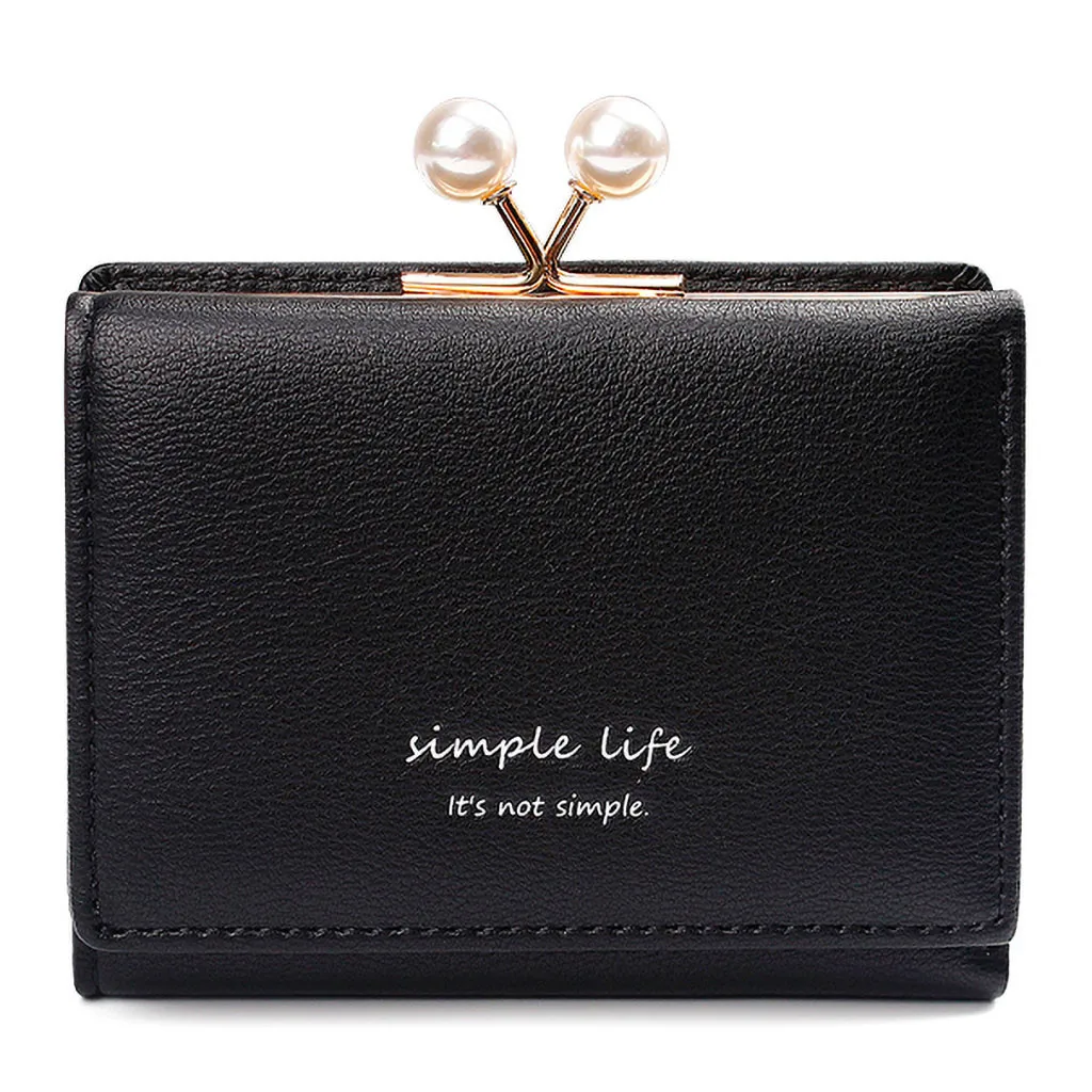 

MAIOUMY Pearl Elegent Trifold Women Wallets Short Soft Leather Ladies Purse Clamp Designer Coin Pocket Card Holder Female Wallet