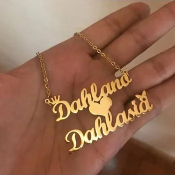 

Personalized Name Couple Necklaces Surgical Steel Mom and Baby Nameplate Necklaces Crown Butterfly Heart Bijoux Femme 2020 BFF