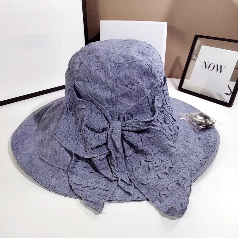 New Women Big Bow Sun Hat Wide Brim Summer Panama Hats For Women Fashion Beach Bucket Hat Female Shade Sun Caps
