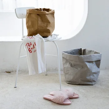 

Washable Kraft Paper Container Decorative Reusable Paper Bag Organizer Flowerpot Cover Toy for Decoration and Storage Size S(Bla