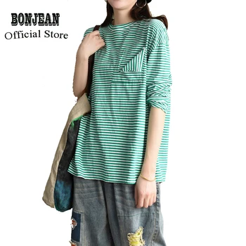 

Womens Cotton Tops T Shirt Tees O Neck Big Loose Fresh Striped Fashion Casual for Spring Summer AZ21161329