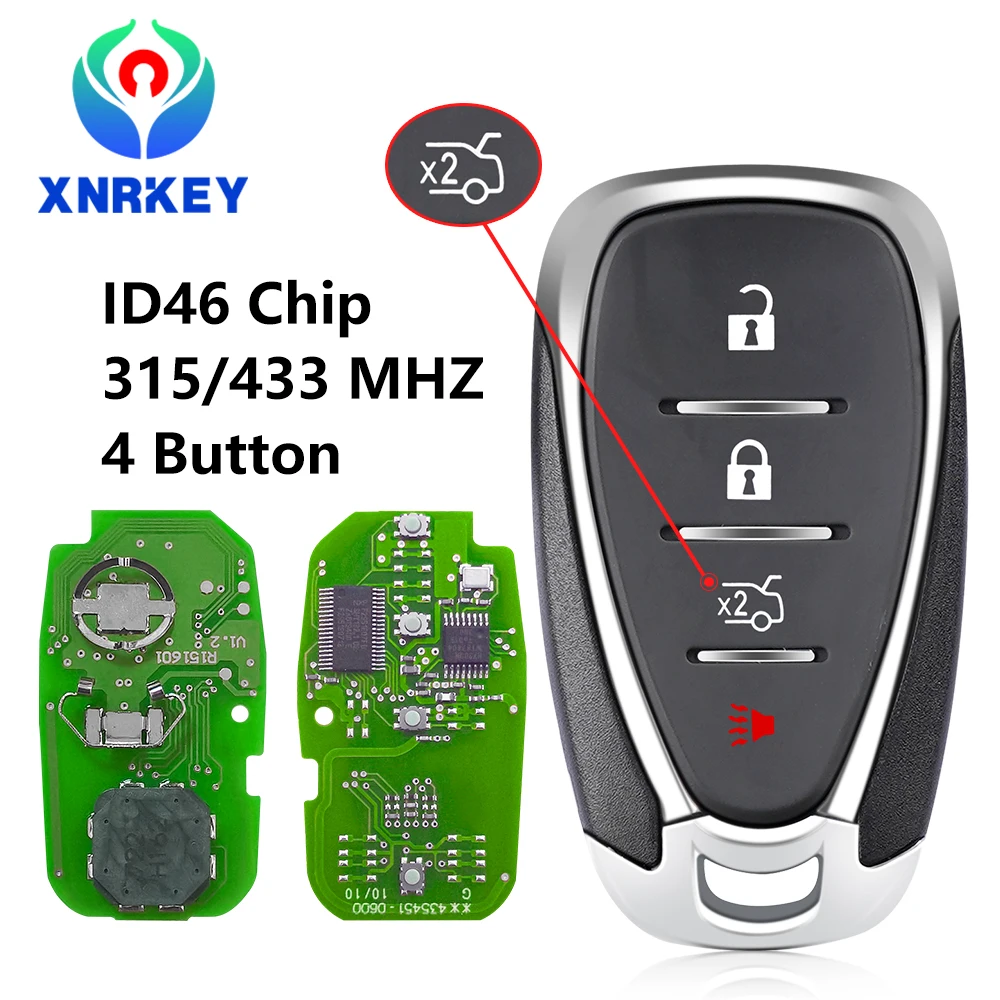 XNRKEY 4 Button Remote Key ID46 Chip 315/433Mhz for Chevrolet Cruze Spark Camaro Equinox Malibu 2017-2018 Car Key