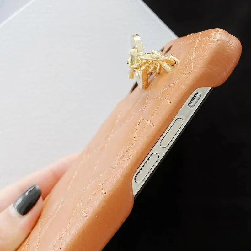 D-11 Golden hardware Pendant Leather Grid Phone Case For iPhone 12 11 Pro Max 7 8 Plus XR XS Luxury Brand Cover Phone Accessory