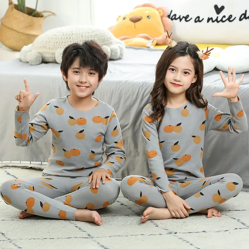 cotton sleepwear for toddler girl Seamless Thermal Kids Long Sleeve Autumn Winter Kids Thermal Underwear Set Teenage Boys Girl Pajamas Child Sleepwear 4 6 10 12 Y cotton baby nightgown Sleepwear & Robes