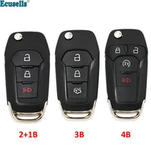 3/4 botões dobrável flip remoto chave do carro caso escudo capa fob para ford fusion edge explorer 2013 2014 2015 hu101 sem corte