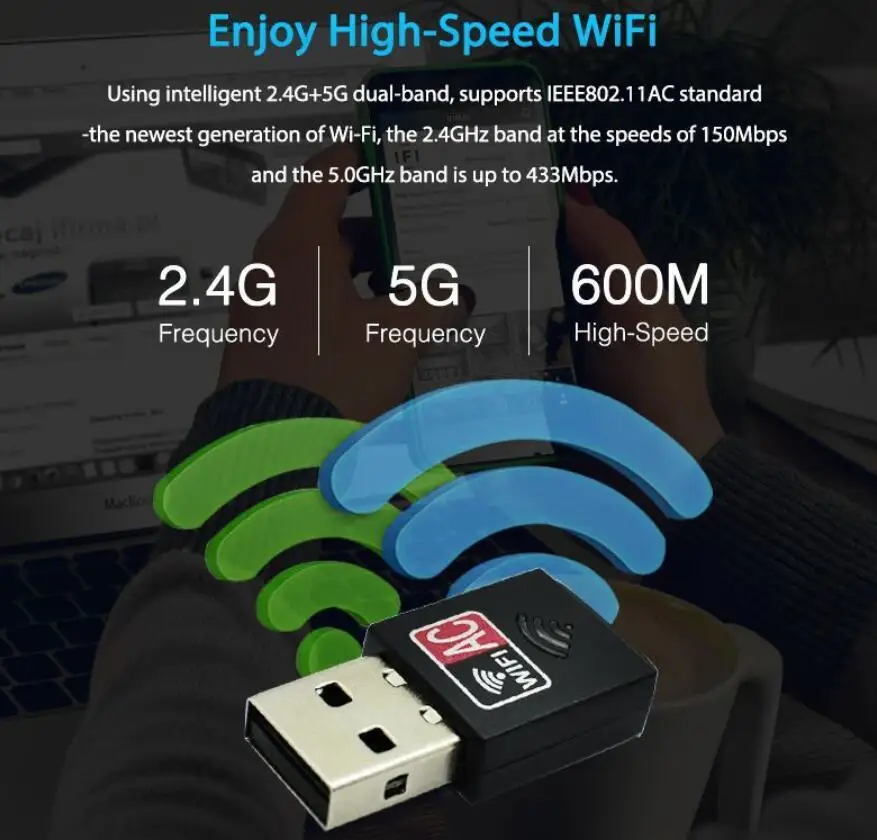 802.11ac беспроводной USB Wifi адаптер Nano-Sized USB Ethernet Сетевая карта 600 Мбит/с 2,4G 5 ГГц ПК WiFi приемник AC WiFi ключ