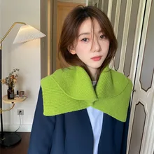 

Solid Color Knitted Detachable Collars Shawl for Women Winter Scarf Girls Knitted Fake False Collars Shoulder Wrap Scarves