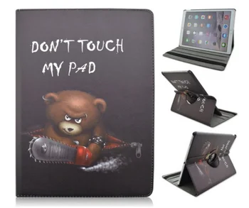 

Don't Touch My Pad Warning 360-Degree Rotating Design Folio Stand PU Leather Case For IPad 2 3 4 Air