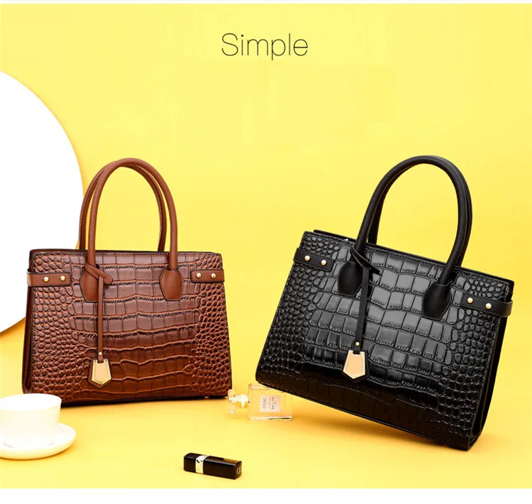 Ladies Crocodile Handbags for Women Luxury Designer Genuine Leather Crossbody Purses Cowhide Top Handle Office Tote Shoulder Bag (10)