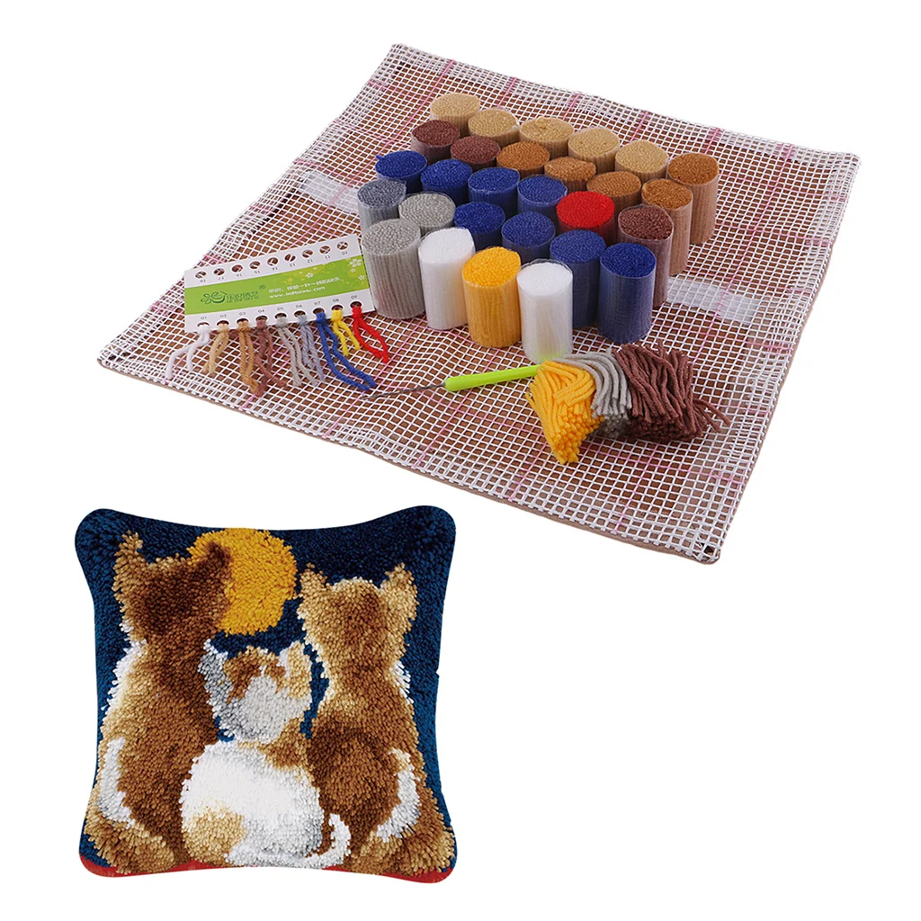 DIY Crochet Yarn Kits,Needlework Latch Hook Kit Unfinished Crocheting Rug Yarn Cushion Embroidery Carpet Set ( 17`` x 17``)