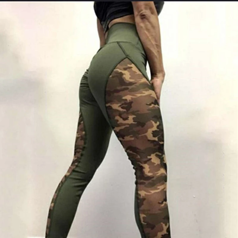 Лоскутные камуфляжные леггинсы с принтом, женские спортивные Леггинсы с высокой талией для фитнеса, сексуальные штаны с пуш-ап, военные камуфляжные леггинсы - Цвет: army green