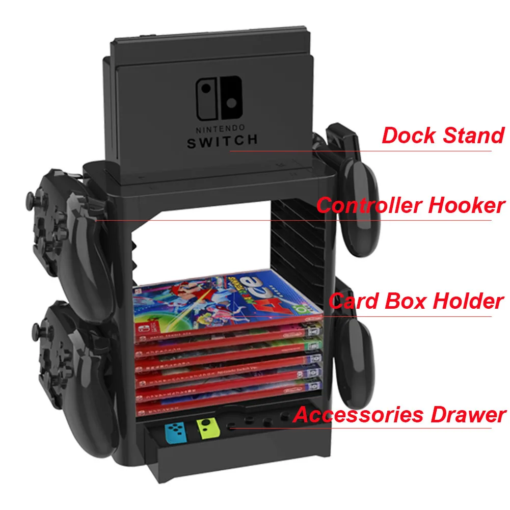 

Multifunctional Game Card Box Storage Tower Dock Stand Holder Bracket for Nintendo Switch Console Controller Hooker Drawer