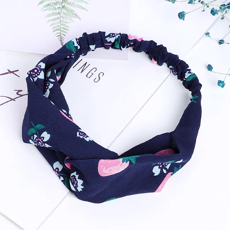 Navy blue strawberry Женские повязки на голову для девочек, широкая лента для волос, ткань, модные повязки на голову с фруктами и листьями, Вишневое кольцо для волос, повязка на голову для мытья лица, обруч для волос, 1 шт - Цвет: Navy blue strawberry