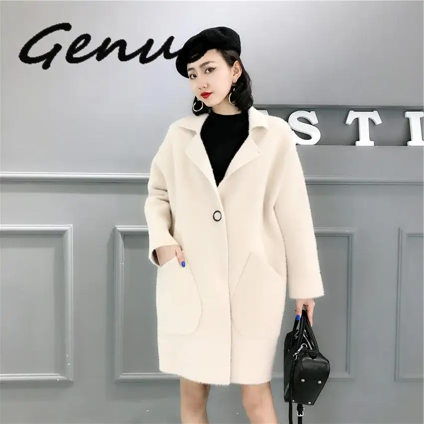 

Mink Cashmere Comfortable Long Sweater 2019 Winter Warm Cardigans knit Full Sleeve Office Lady Soft Tops Coat