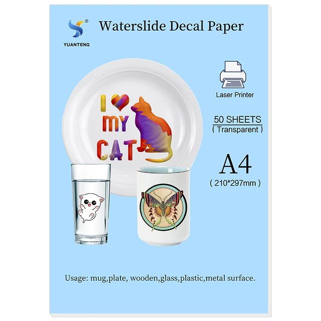 Waterslide Paper Inkjet Clear A4 50 Sheets Upgraded Personalized  Water-Slide Transfer Sheet Printable Water Slide Decals for Mug