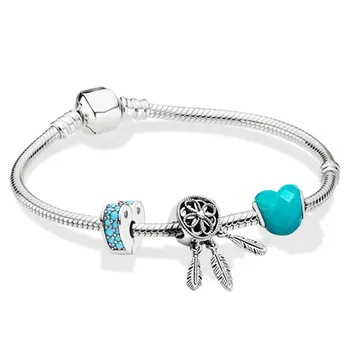 

2019 NEW 100% 925 Sterling Silver 1:1 ZT0124 Blue Dream Cool Summer Beaded BRACELET WITH CLASP Gift High Quality Jewelry Set