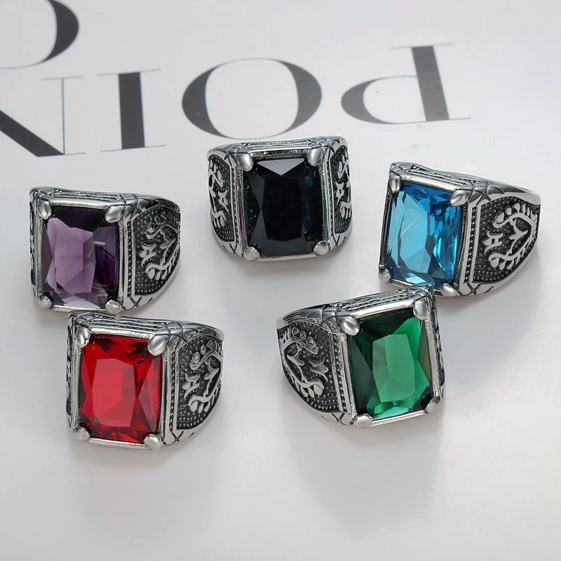 Madison onvoorwaardelijk organiseren Groothandel Retro Sieraden Stenen Ringen Voor Mannen Titanium Staal  Ingelegd 5 Kleuren Onyx Ring Mannen Dominant Ring|Ringen| - AliExpress
