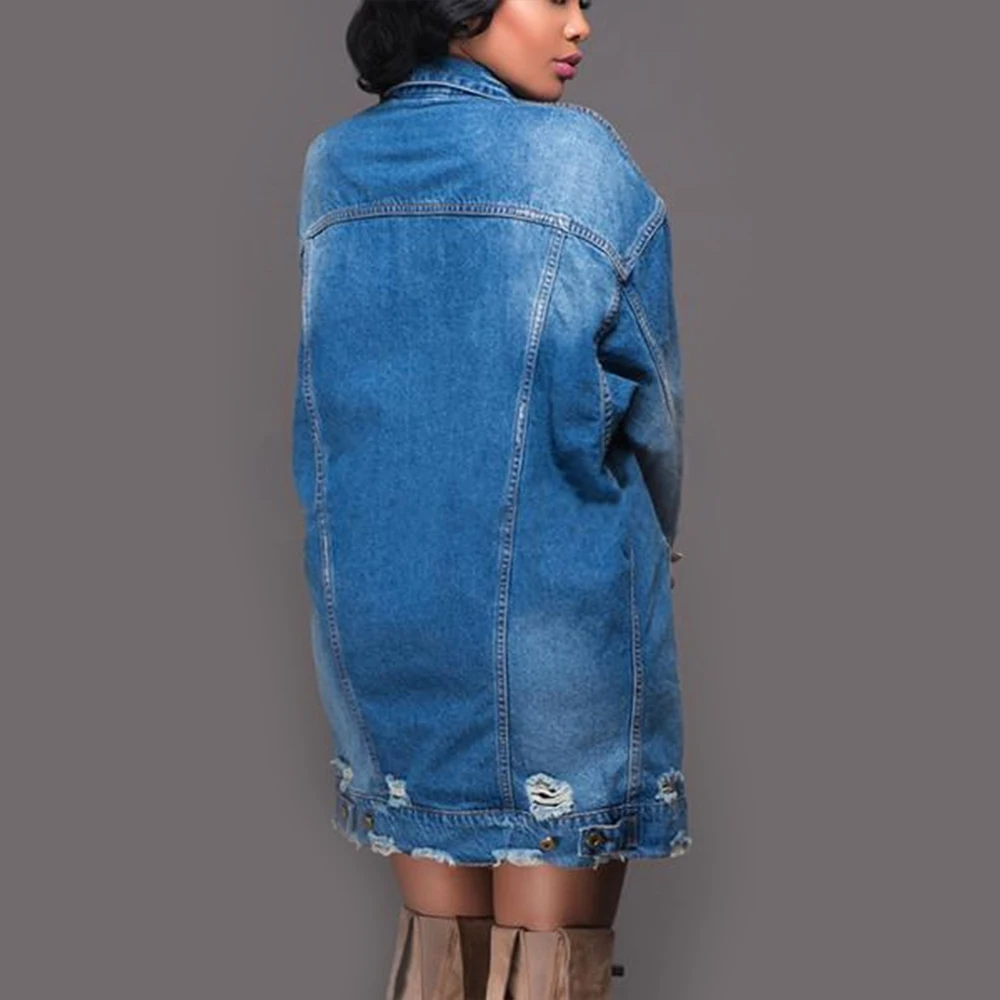 Promo Suzhan Autumn Winter Women Hole Denim Jacket Harajuku boyfriend Wind Jacket Loose Long Sleeve Femal