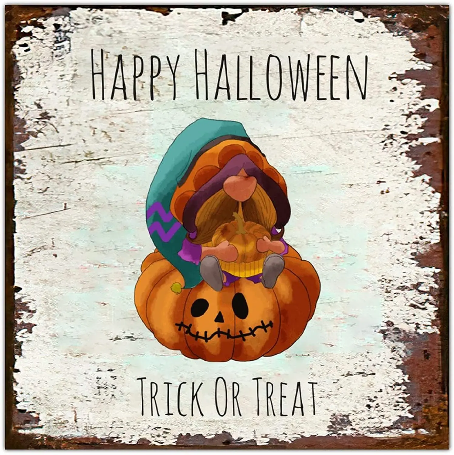 Welcome Halloween Vintage Art Matel Tin Sign Trick or Treat Gnome Home for Living Room Bedroom Bar Door Garden Farmhouse Decor | Дом и сад