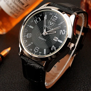 

YAZOLE Fashion Leisure Business Men Quartz Wristwatch High Quality Leather Strap Large Arabic Numeral Dial Calendar Display 309
