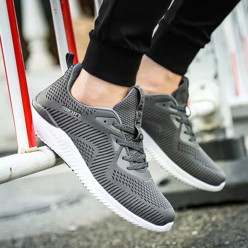 Открытый Мужская сетчатая повседневная обувь кроссовки Flyknit мужские Прогулочные кроссовки удобные мужские кроссовки большой размер 46 для отдыха дышащие