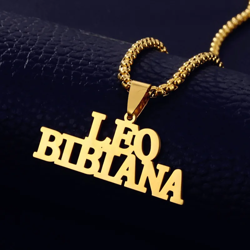 

Fashion signature custom jewelry punk style bead chain box chain custom name personalized necklace men's stainless steel pendant